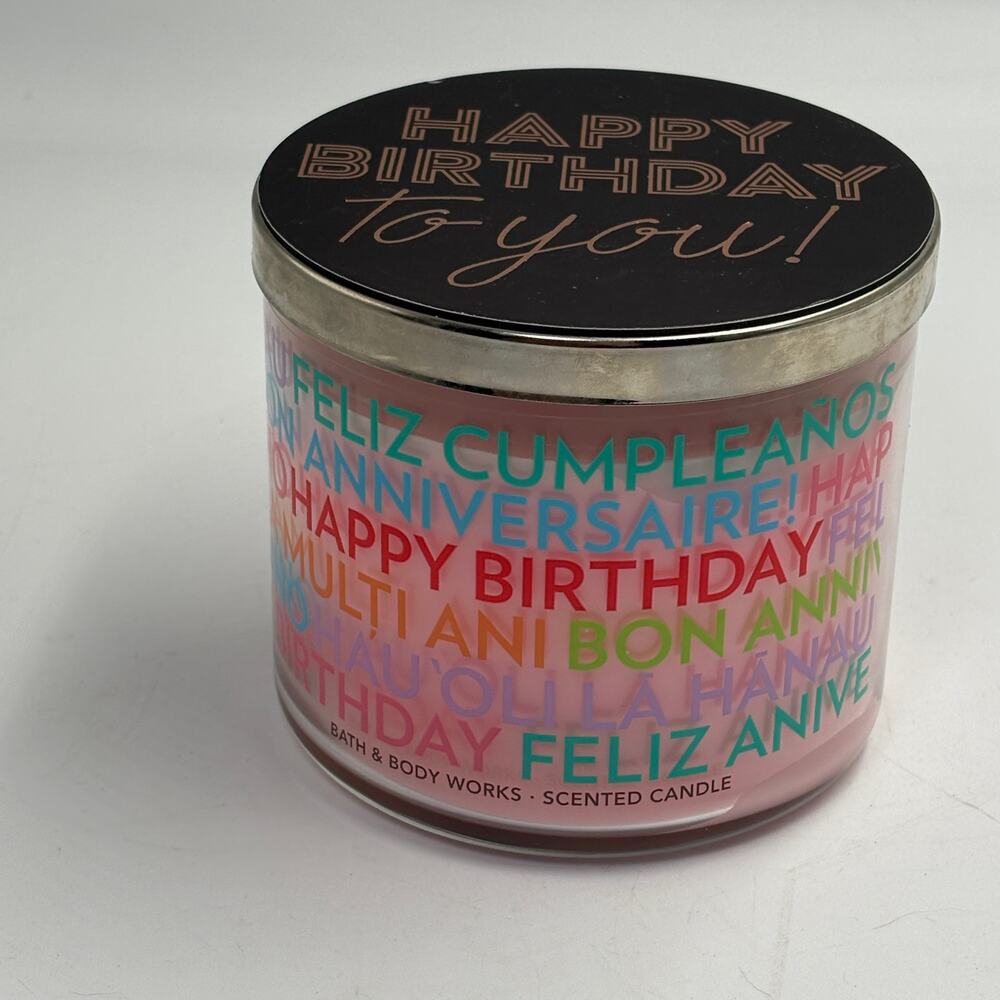 Bath & Body Works Happy Birthday 3-Wick Candle Cranberry Pear Bellini 14.5 oz